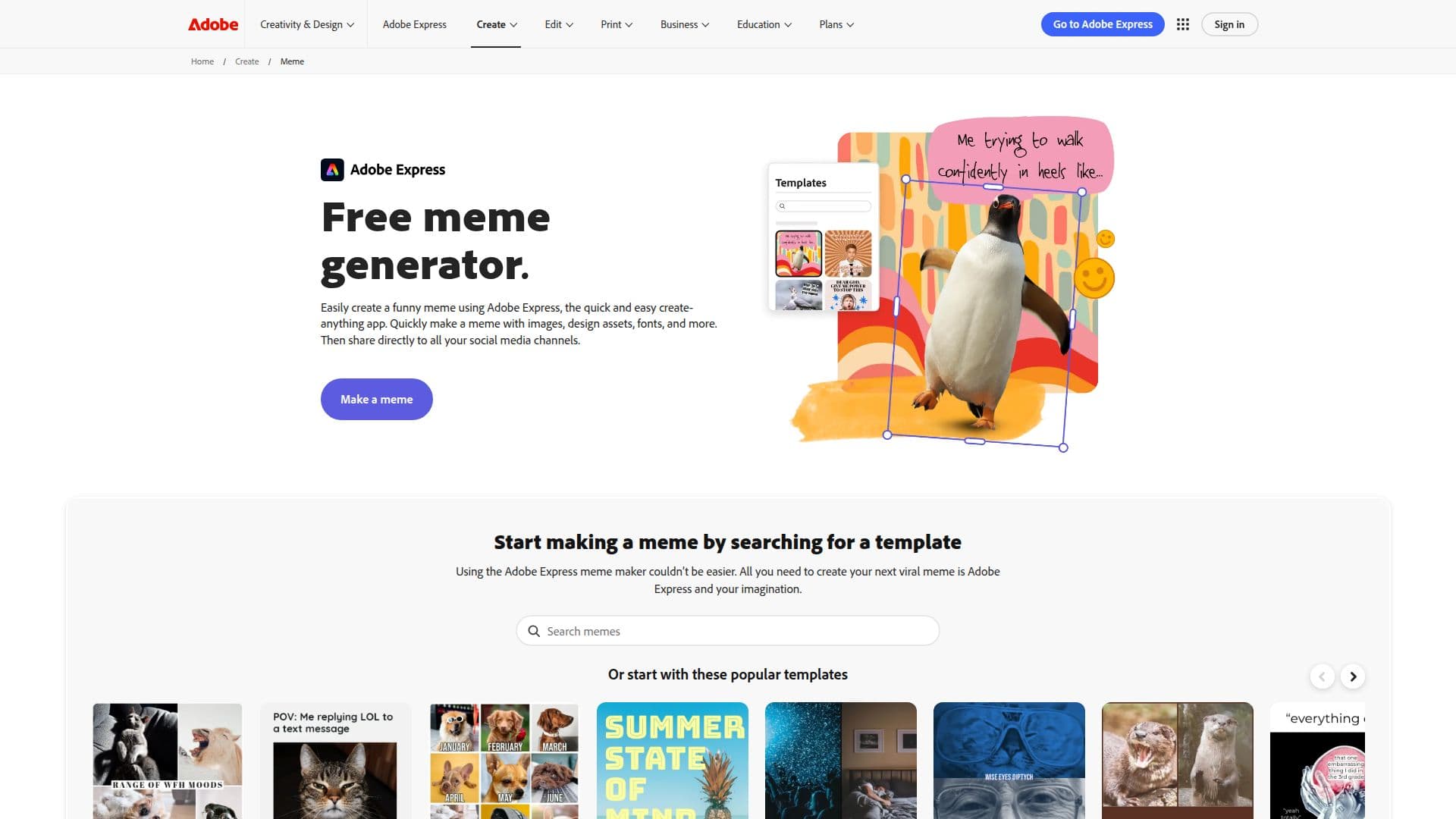 Adobe Express Meme Generator 스크린샷