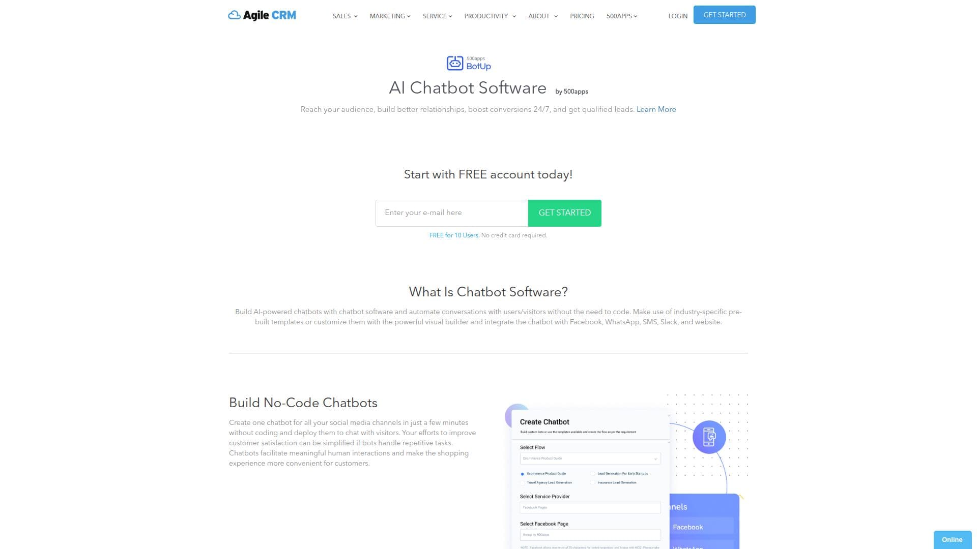 لقطة شاشة لـ برنامج الدردشة الآلي من Agile CRM