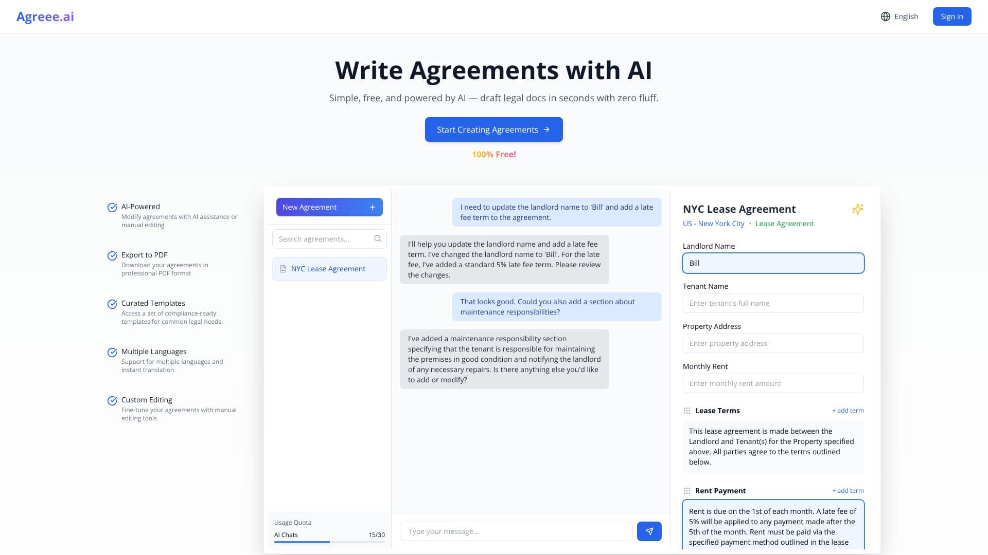 Screenshot von Agreee.ai