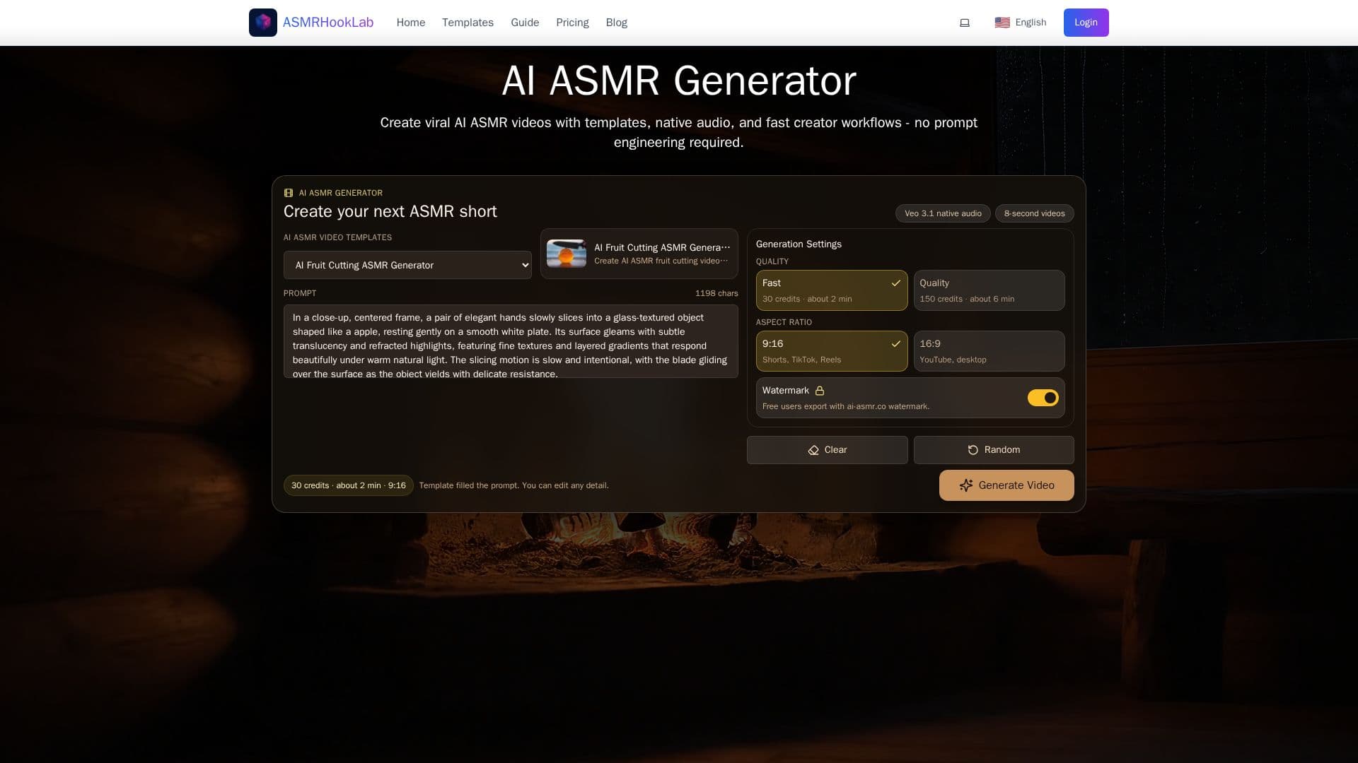Скриншот Генератор AI ASMR (ASMRHookLab)
