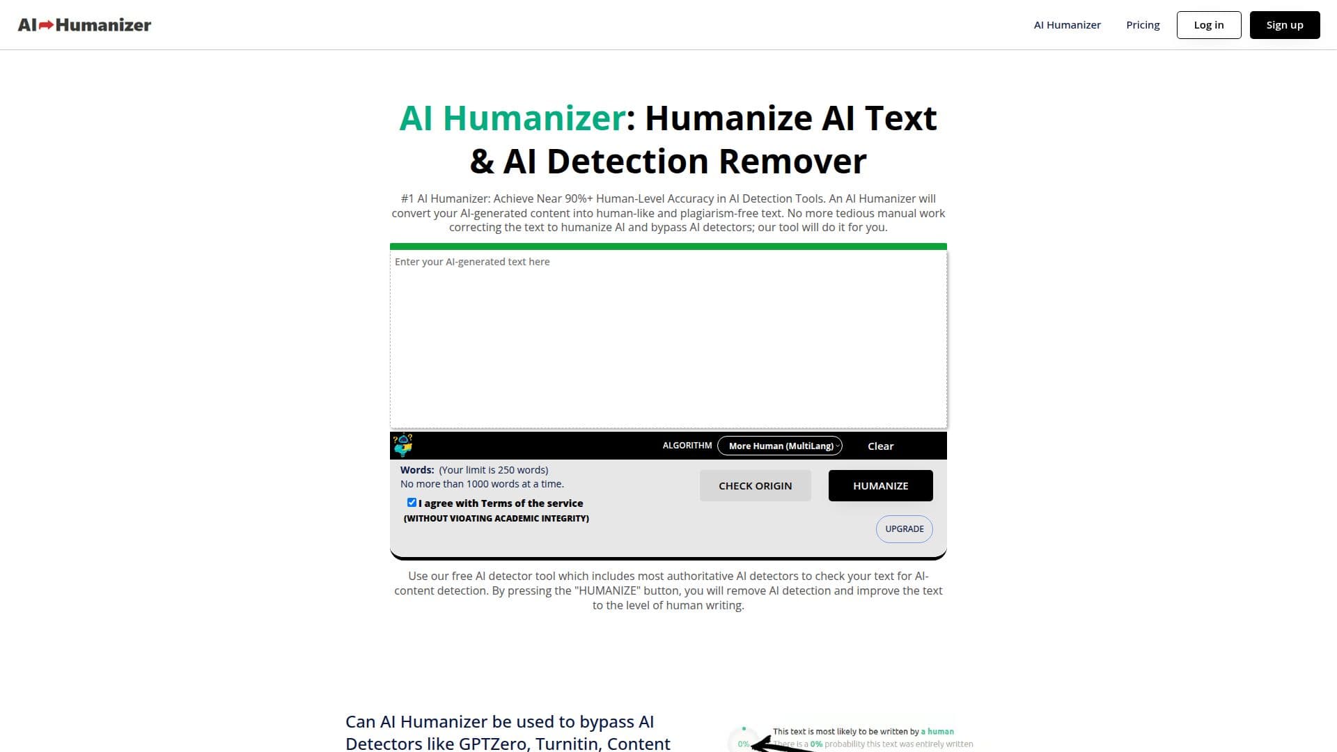 Tangkapan layar AI Humanizer