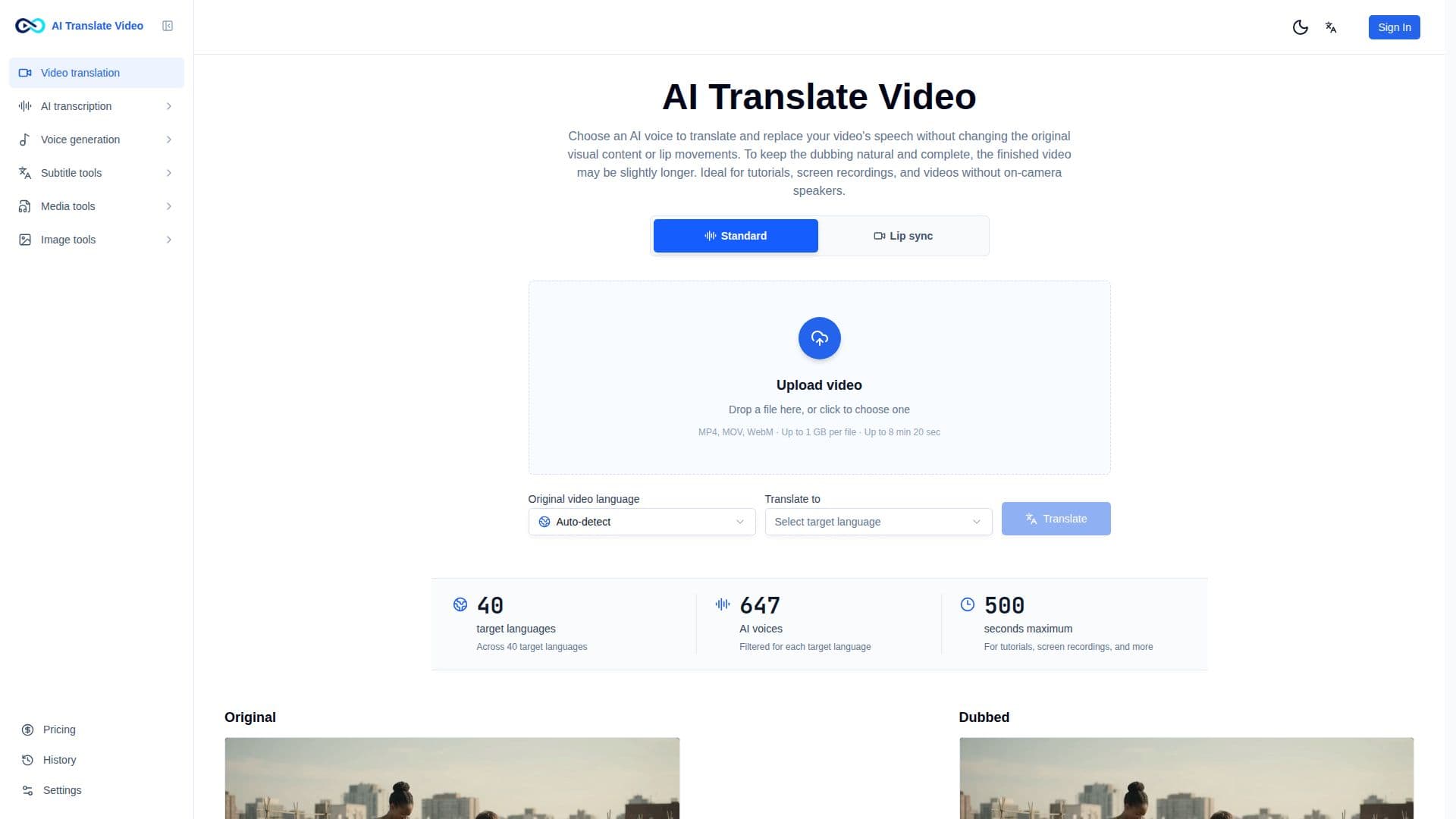 AI 비디오 번역 스크린샷