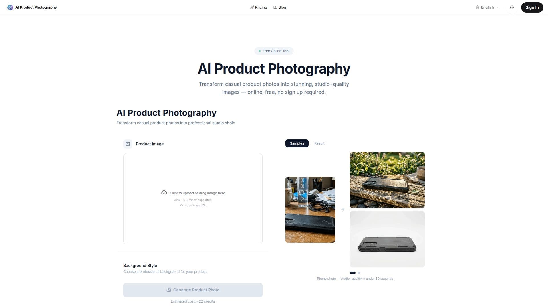 Screenshot von AI Produktfotografie