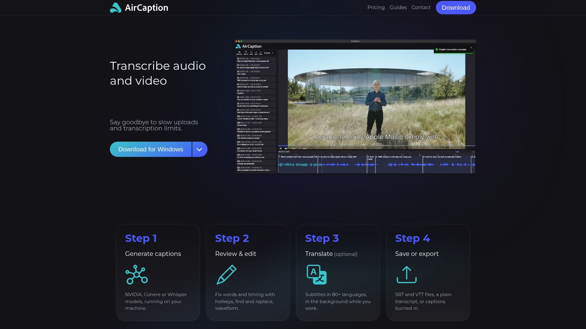 Outil de Transcription AirCaption AI screenshot