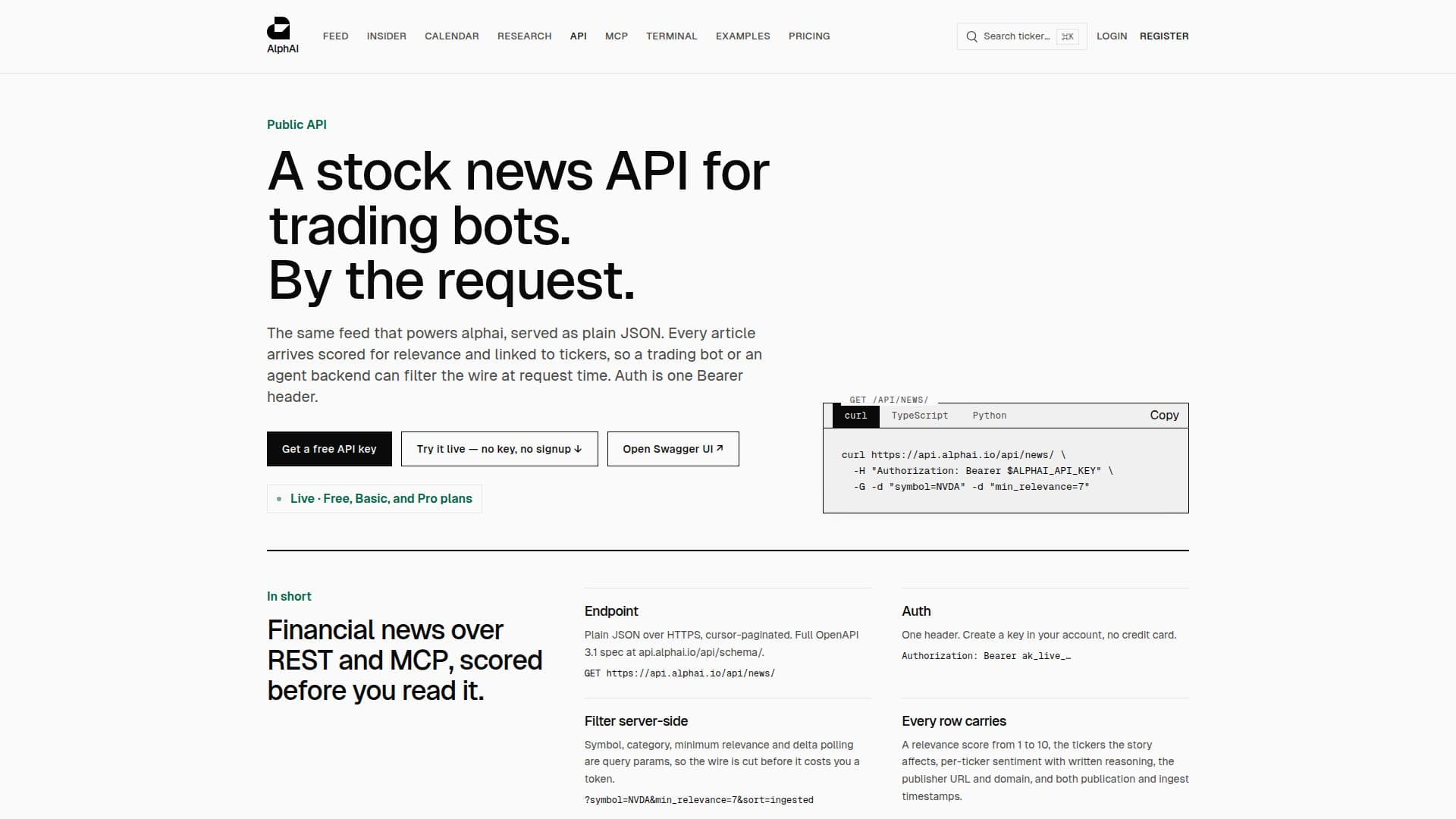 alphai Stock News API screenshot