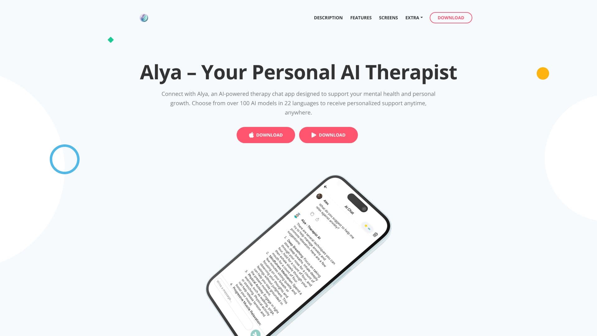 لقطة شاشة لـ Alya – معالجك الشخصي بالذكاء الاصطناعي
