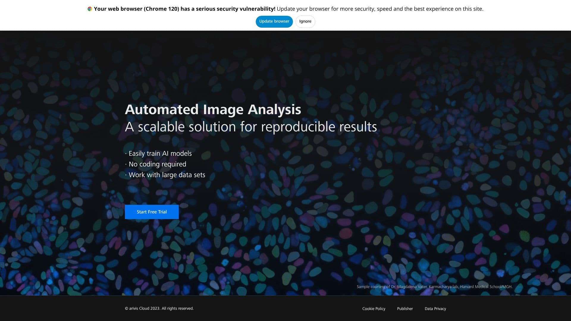 Screenshot von arivis Cloud - Automatisierte Bildanalyse