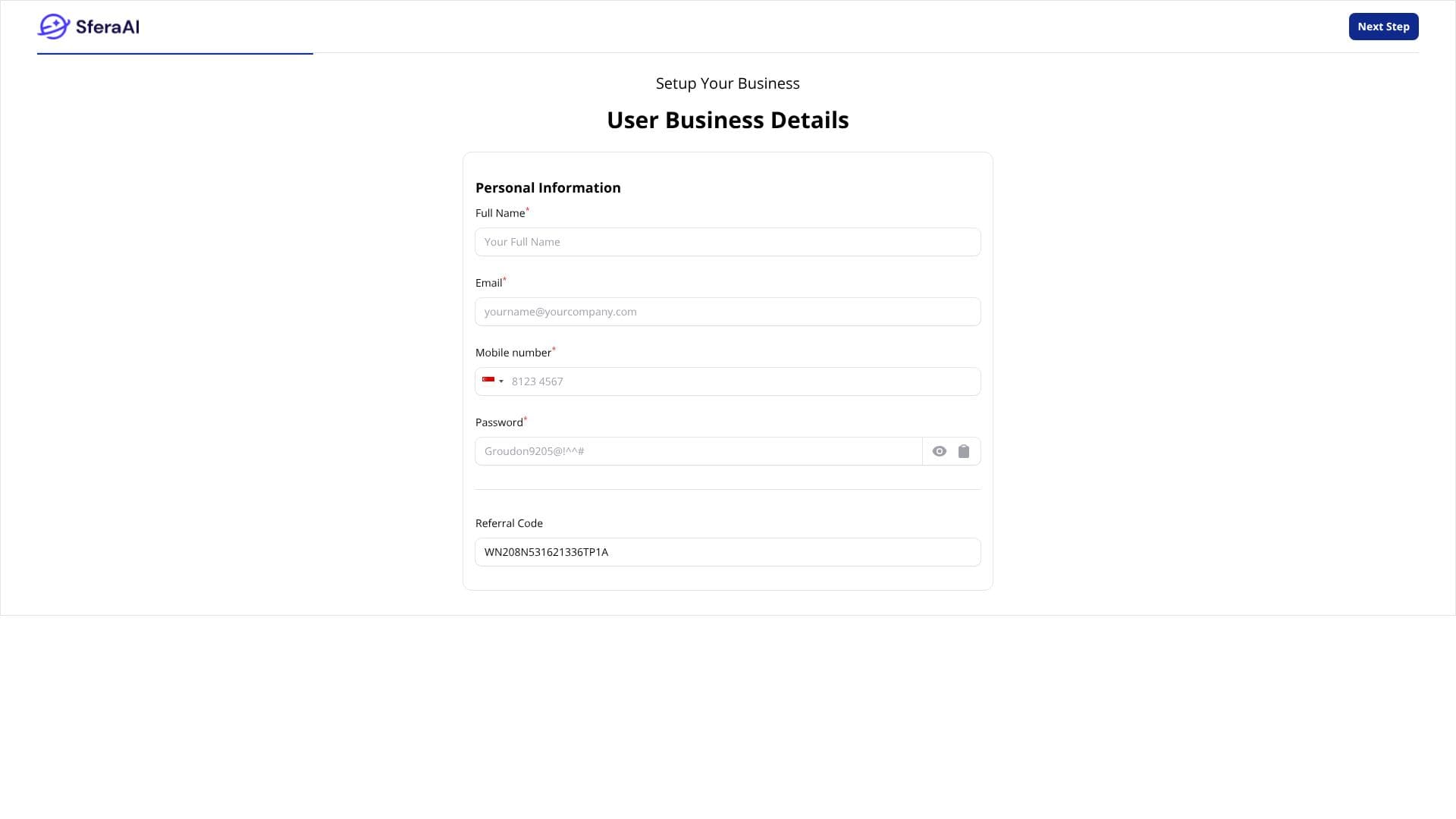 Capture d’écran de Sfera Onboarding