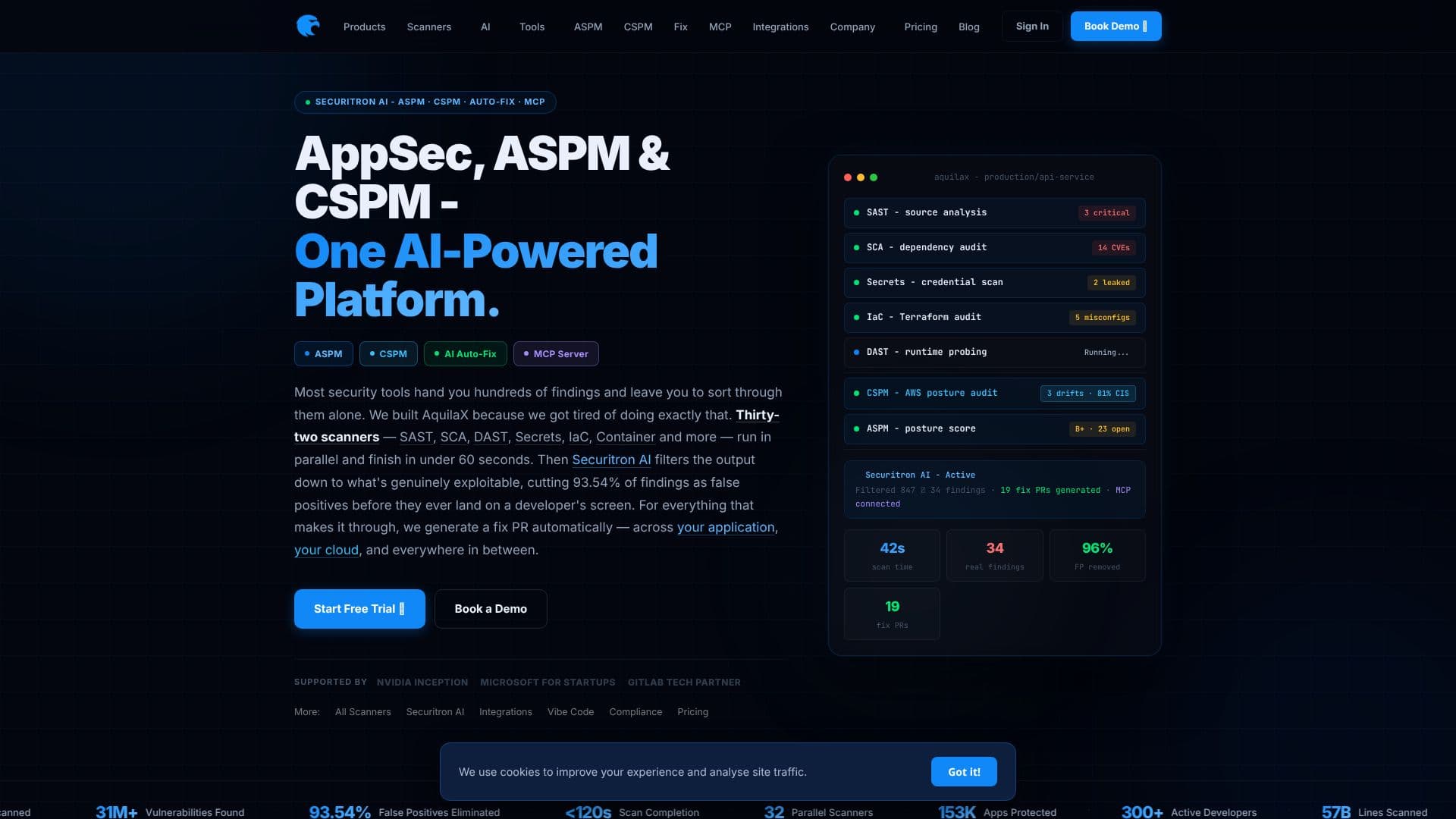 Скриншот AquilaX AI Security Platform