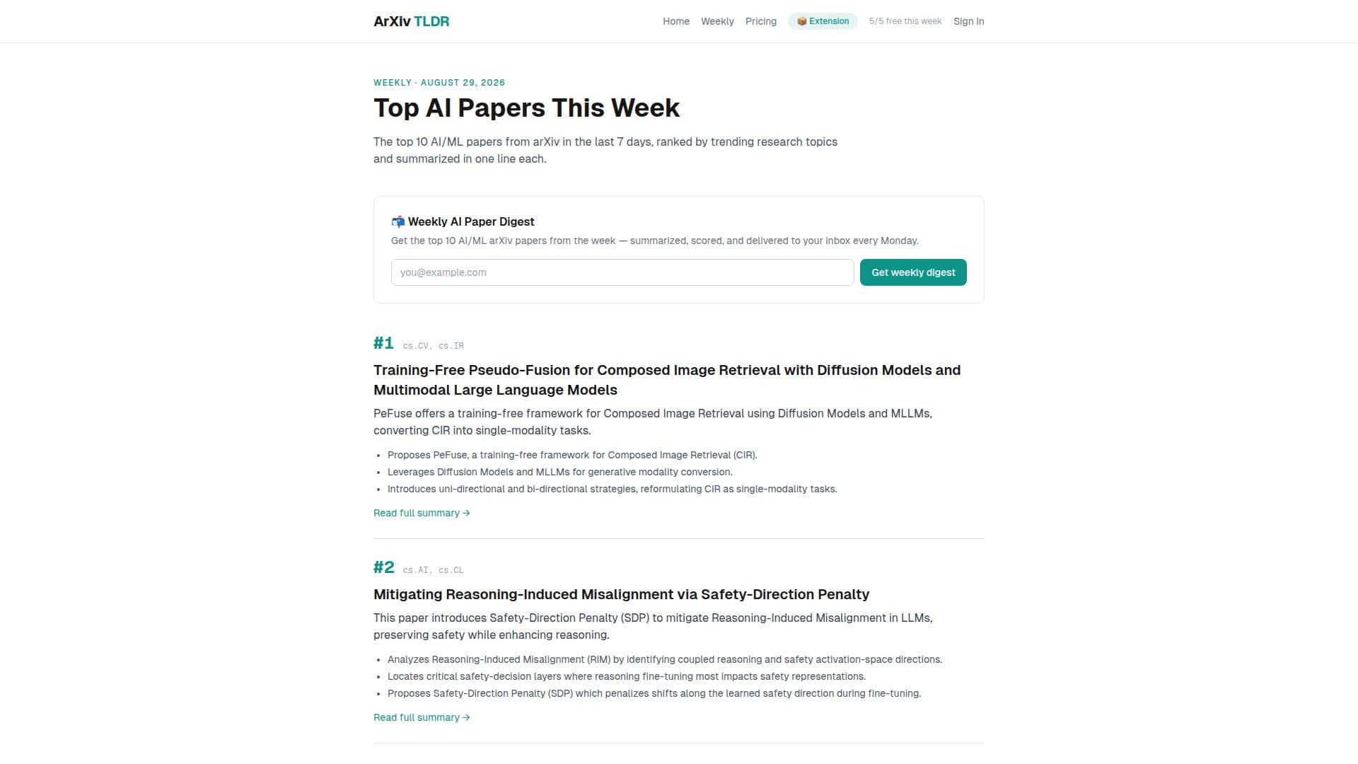 ArXiv TLDR 스크린샷