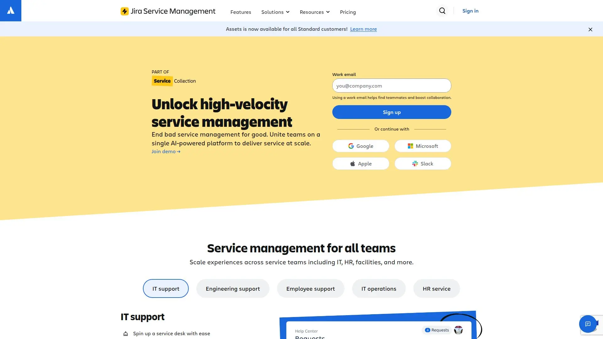Capture d’écran de Jira Service Management