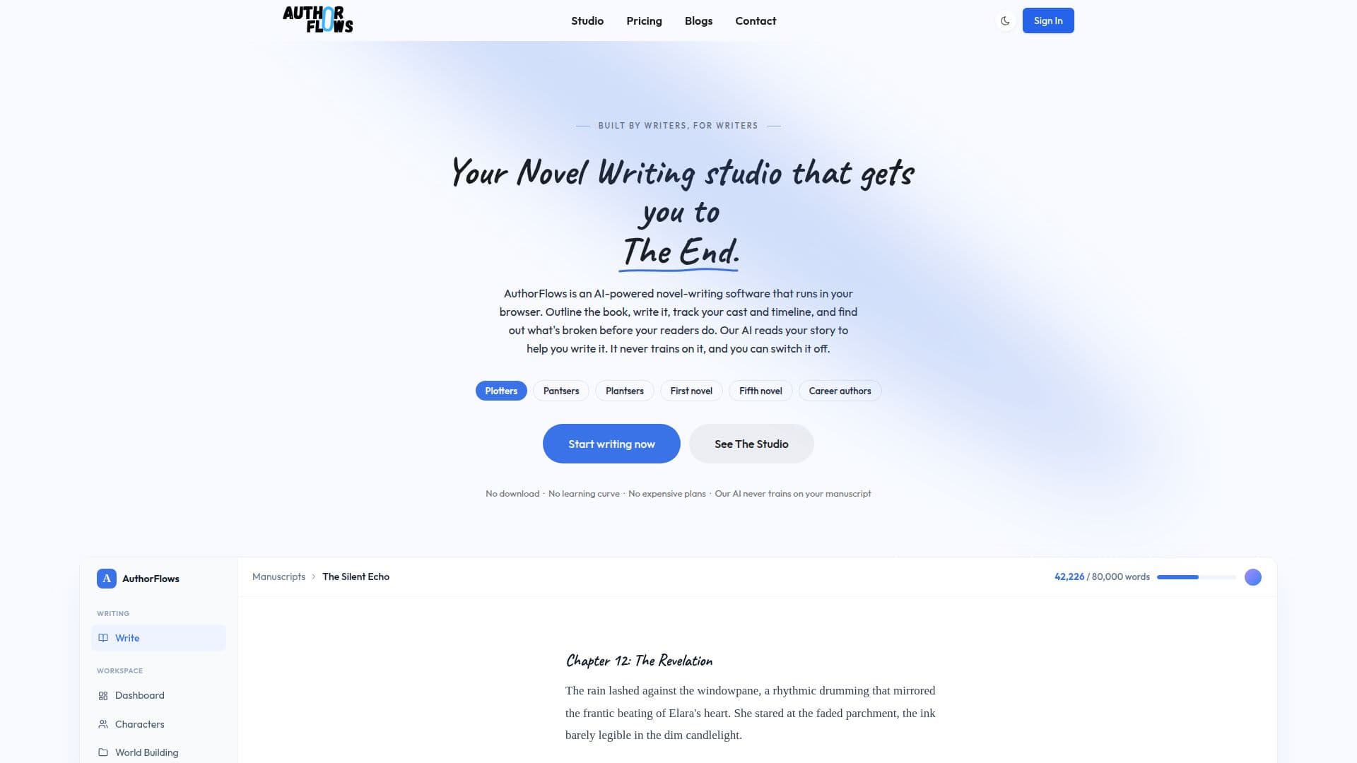 AuthorFlows AI Novel Writing Software screenshot