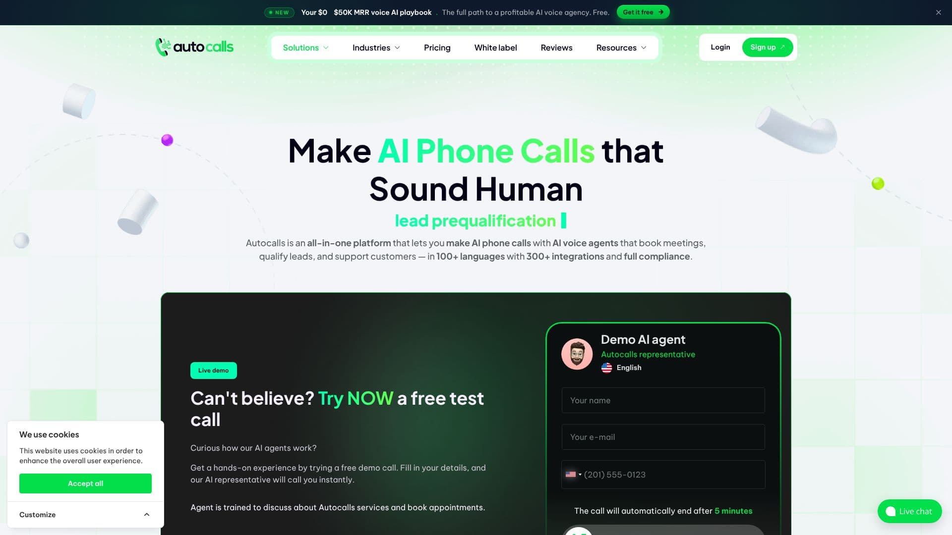 Screenshot von Autocalls Voice Agent Plattform