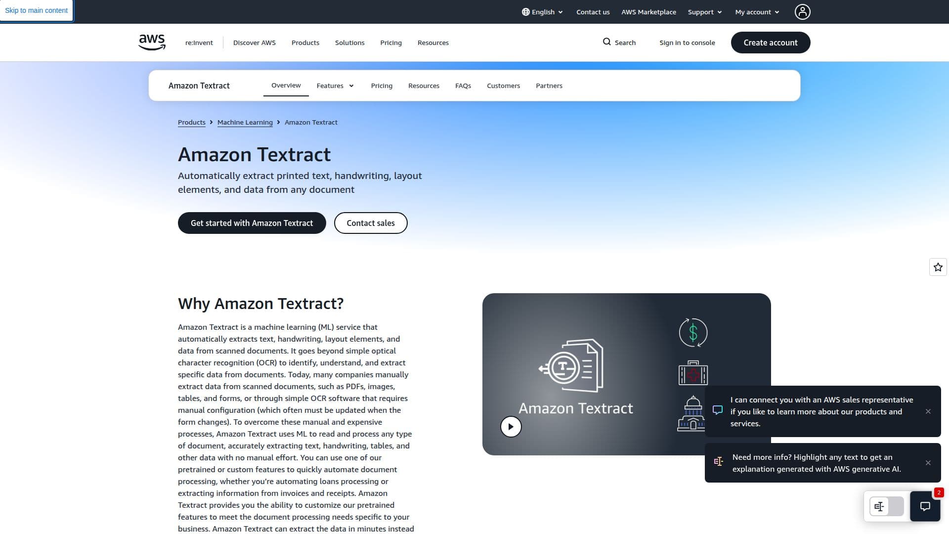 Screenshot von Amazon Textract