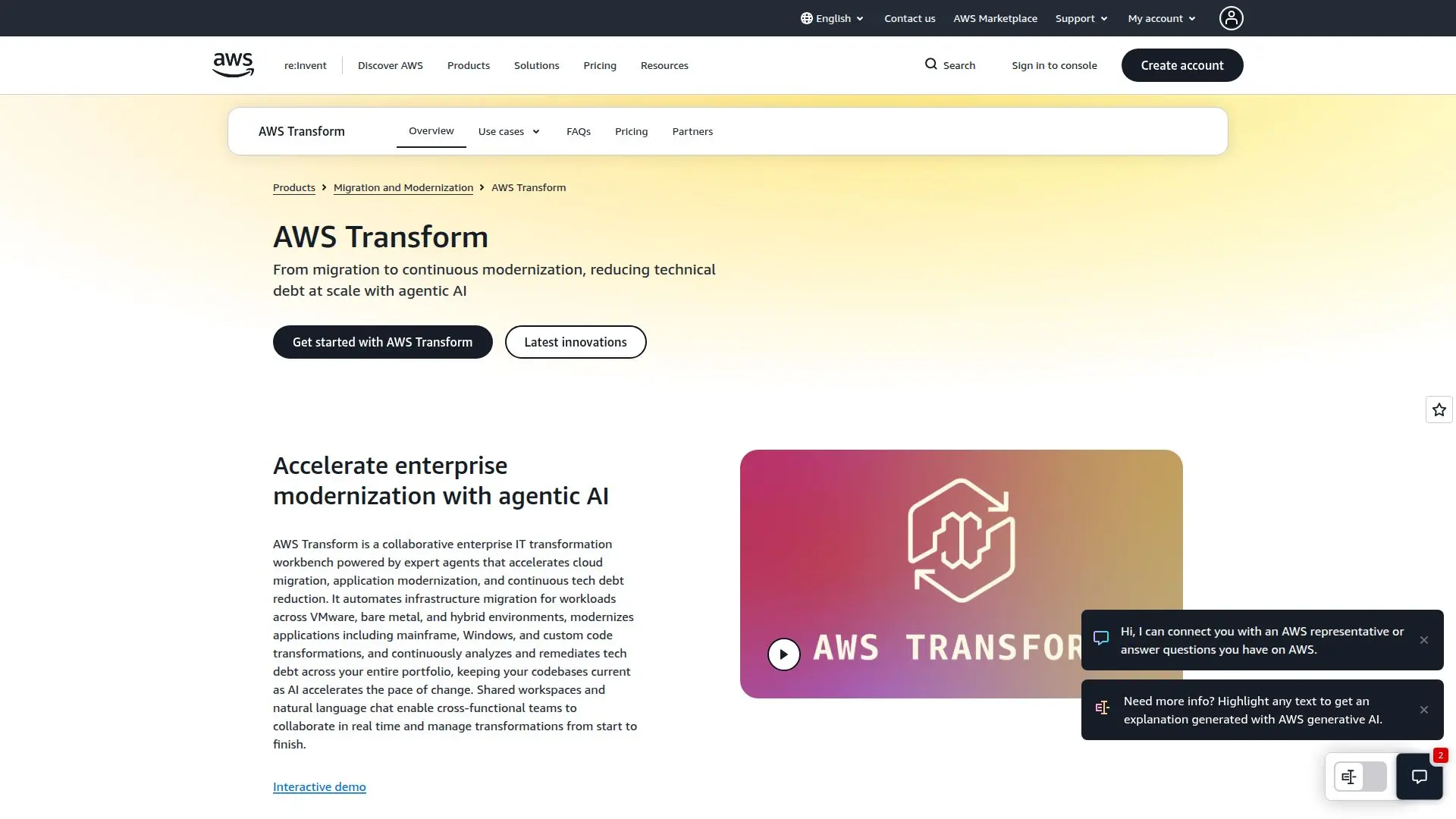 لقطة شاشة لـ AWS Transform