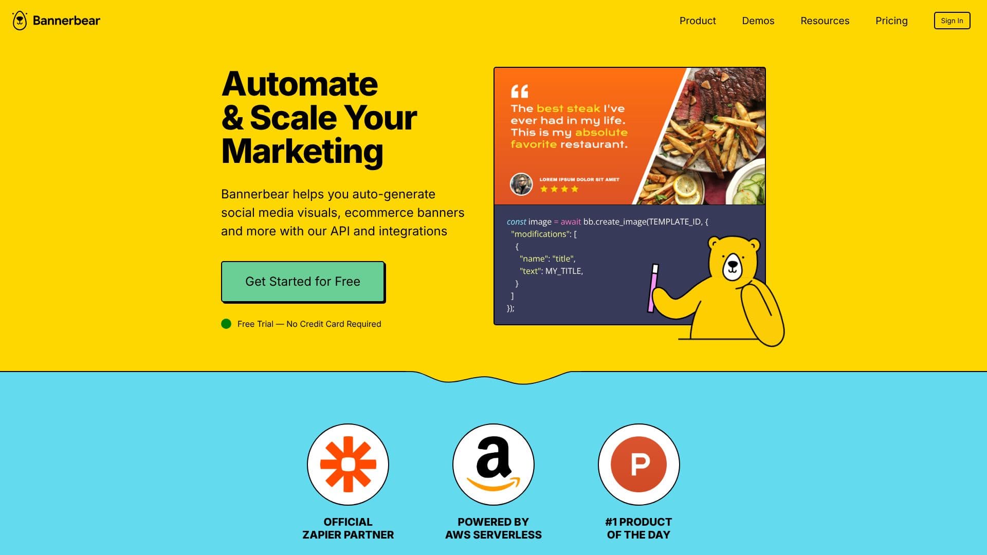 Captura de pantalla de API de Bannerbear