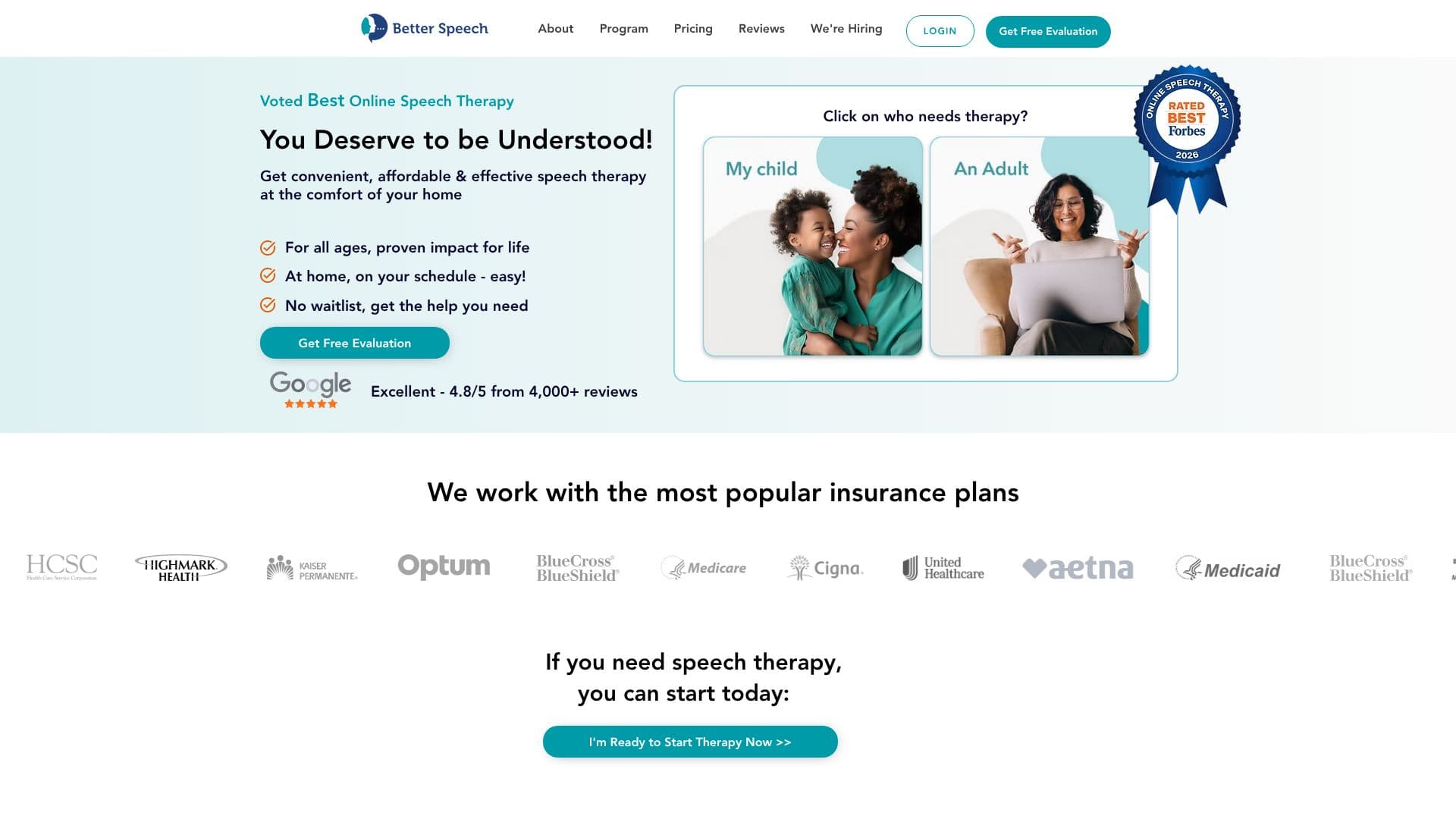 Screenshot von Better Speech Online Sprachtherapie
