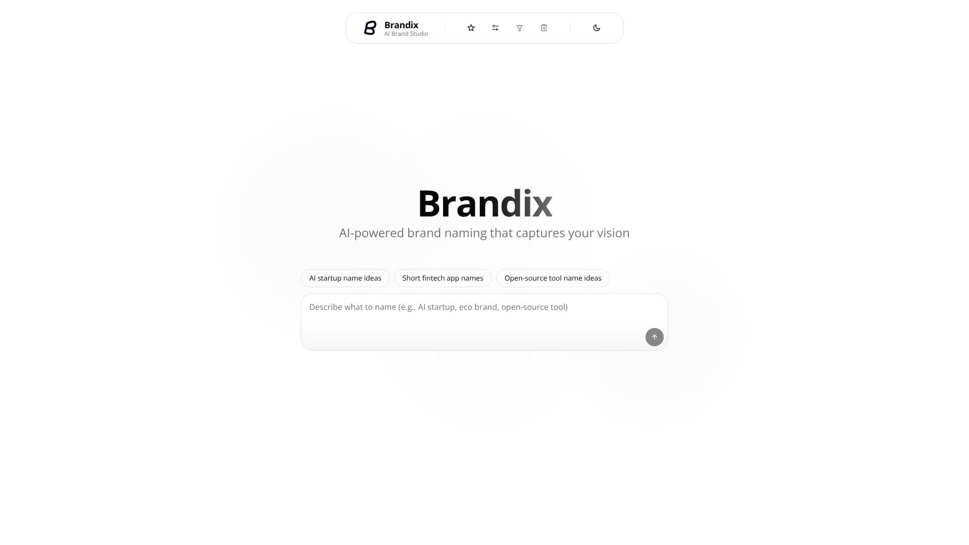 Screenshot von Brandix AI Markennamen-Generierung