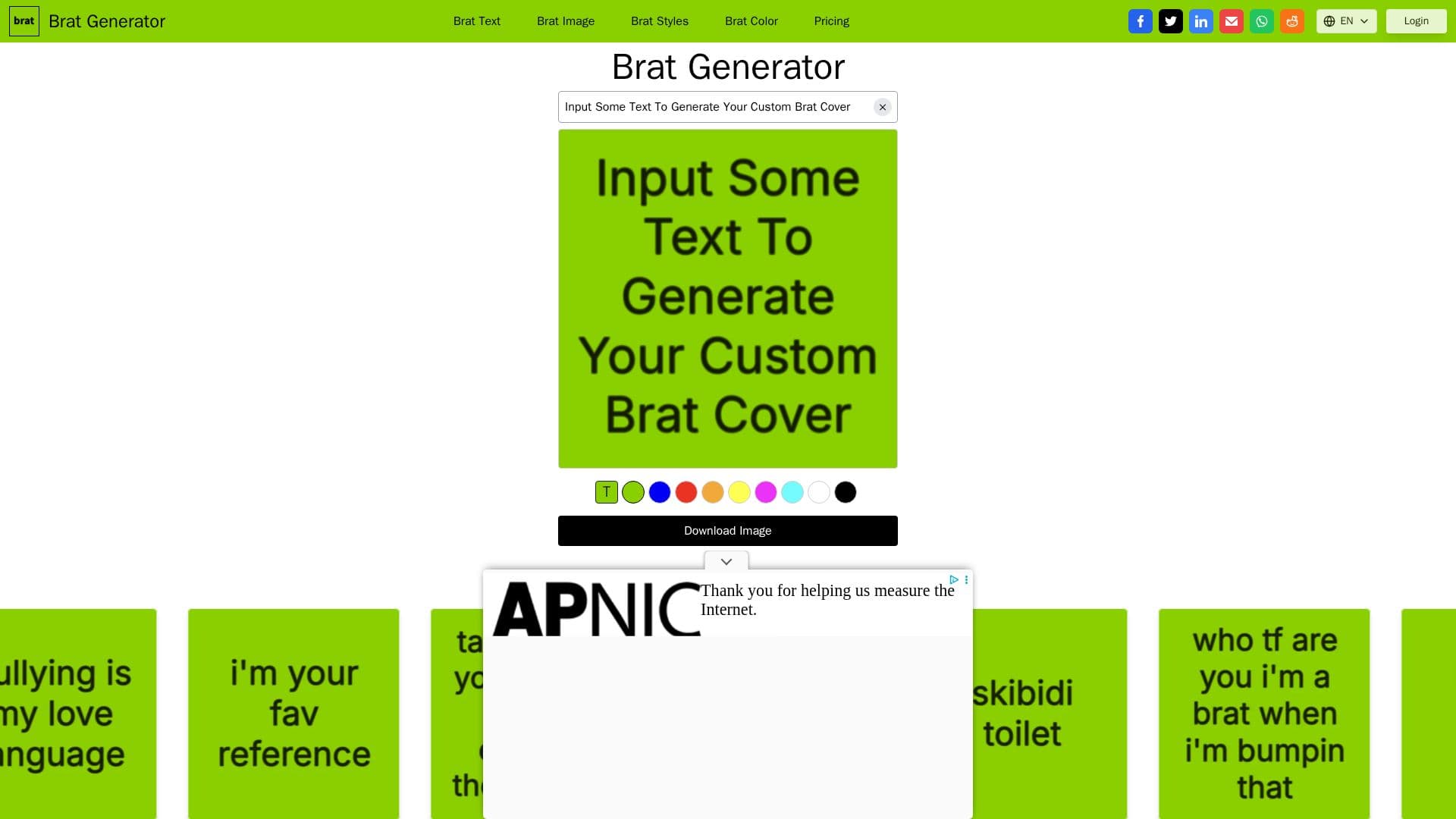 Tangkapan layar Brat Generator