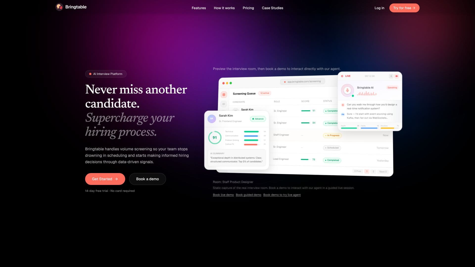 لقطة شاشة لـ Bringtable AI Interview Screening