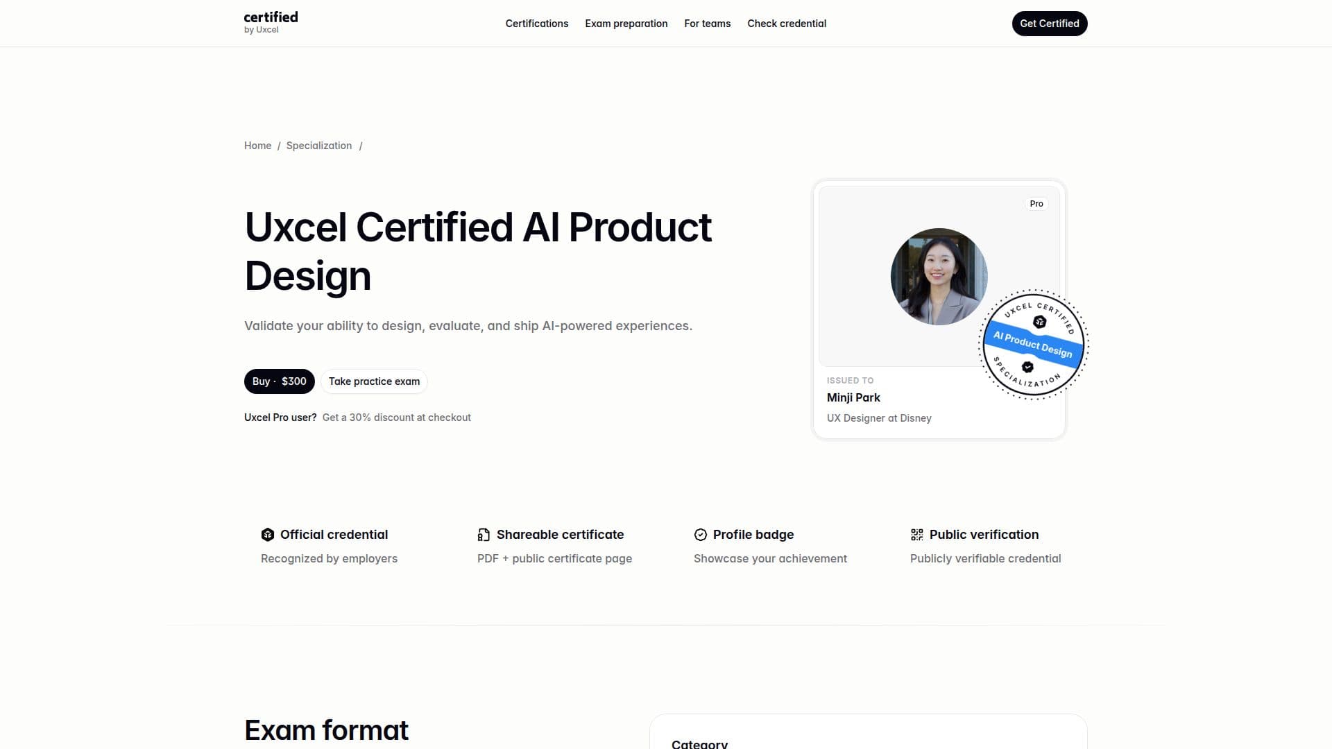 Uxcel AI Product Design Certification screenshot