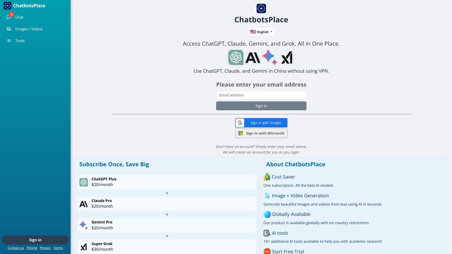 Captura de pantalla de Plataforma de IA ChatbotsPlace