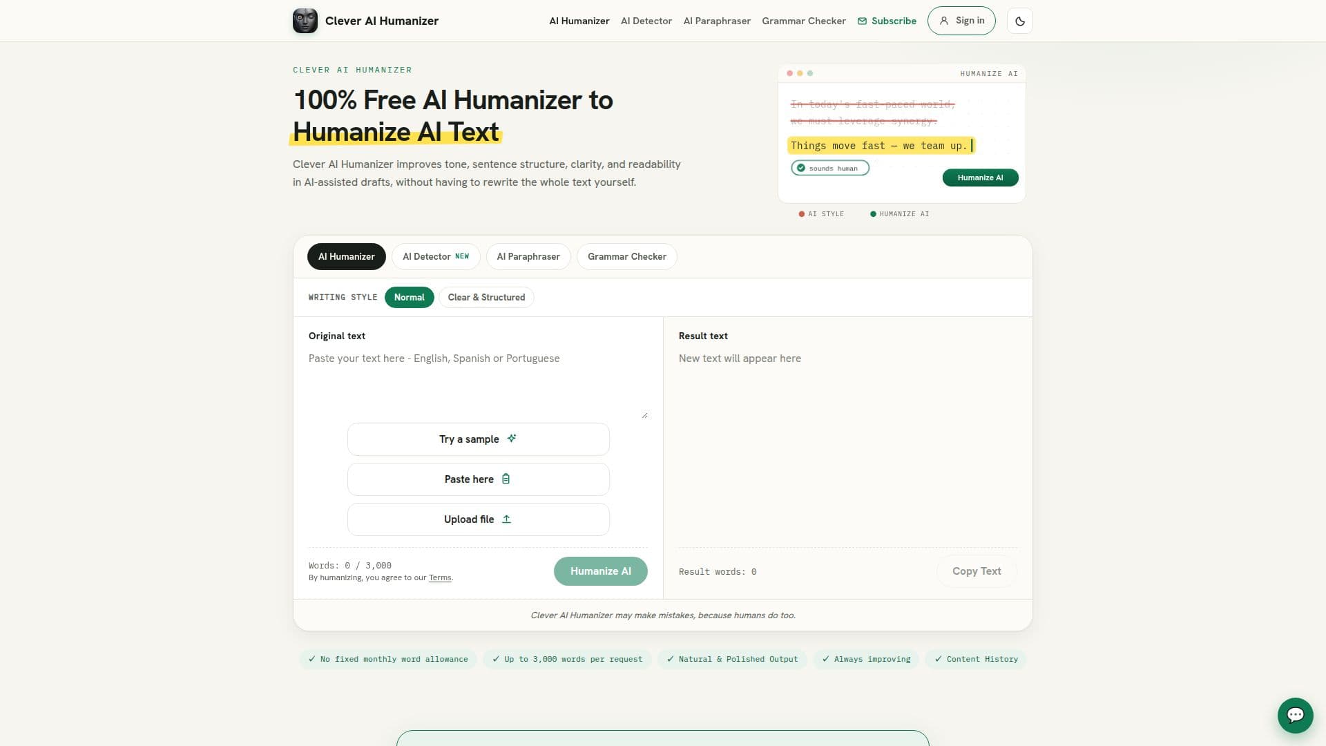 Screenshot von Clever AI Humanizer