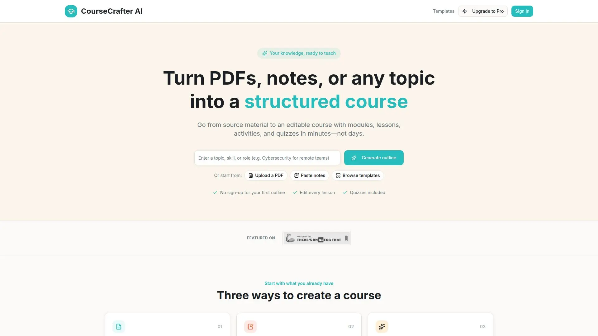Tangkapan layar CourseCrafter AI