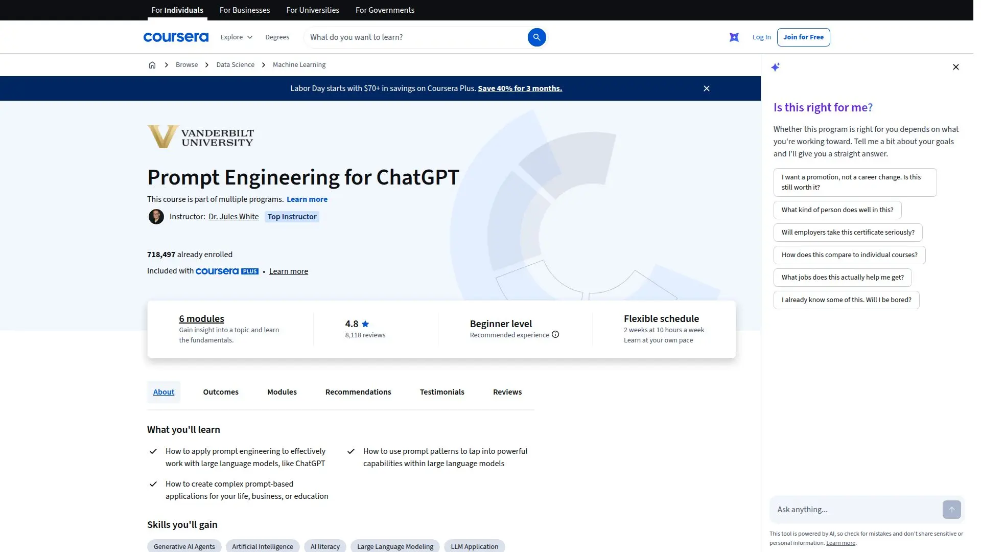 Prompt Engineering for ChatGPT screenshot