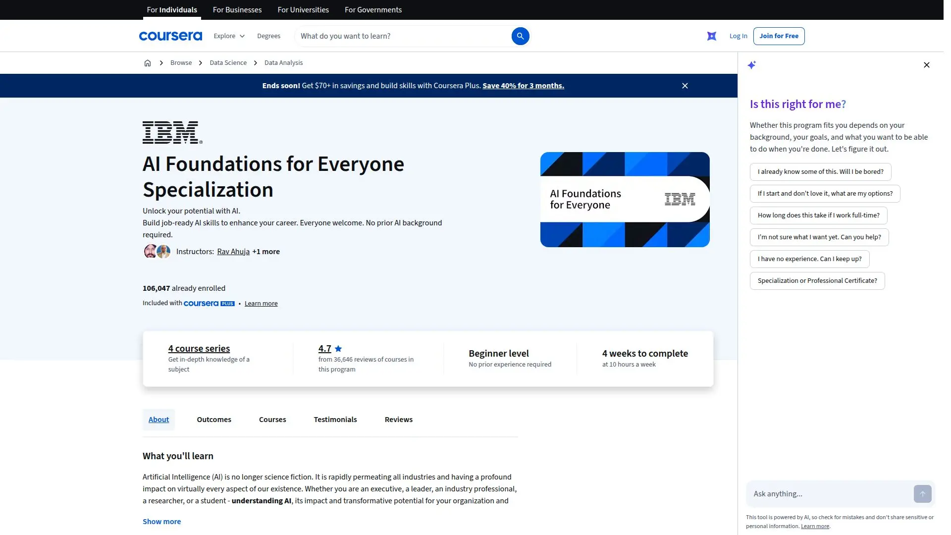 AI Foundations for Everyone Specialization screenshot