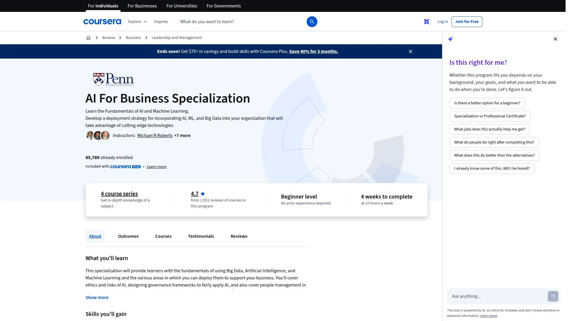 AI for Business Specialization screenshot