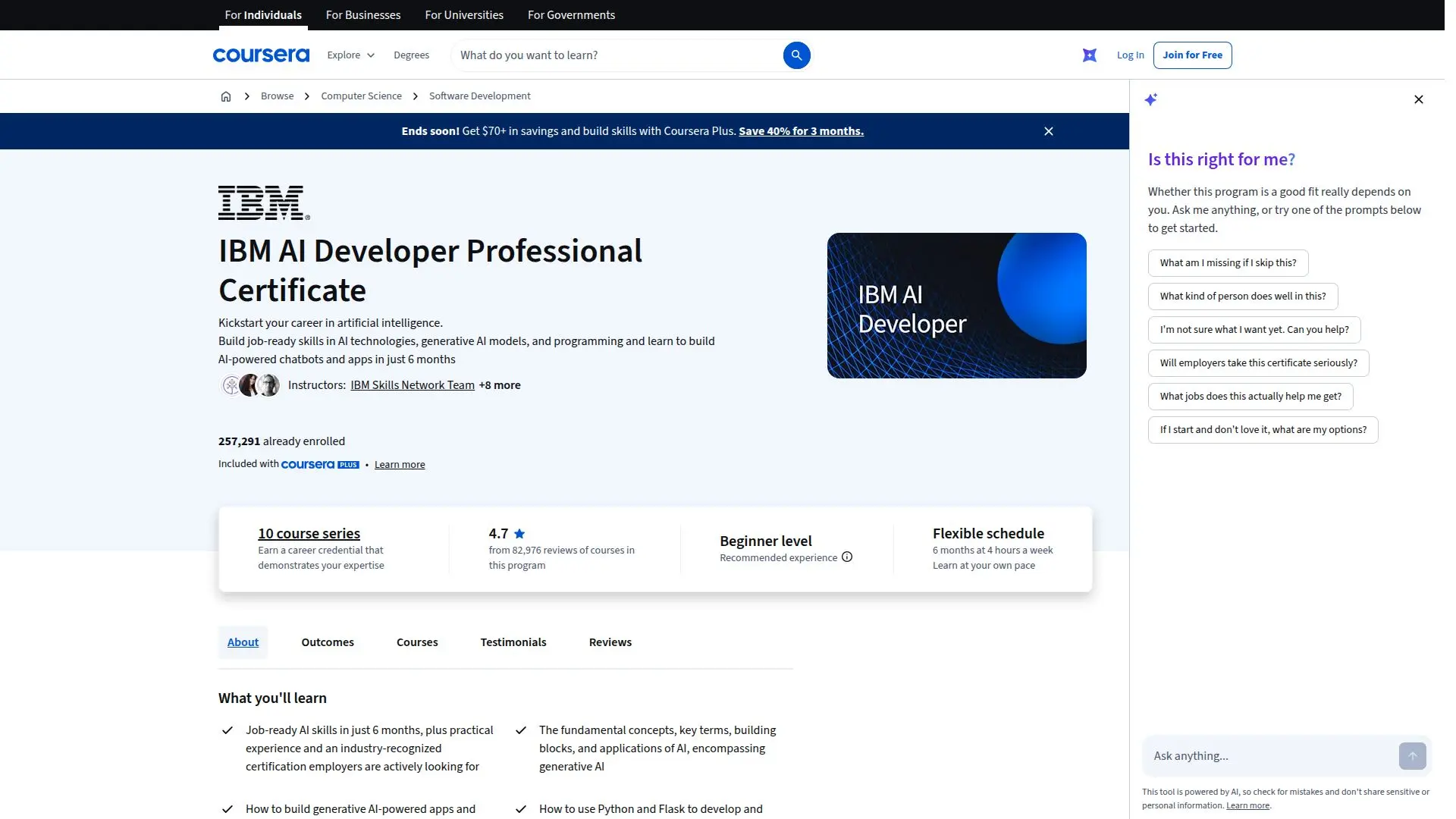 IBM AI Developer Professional Certificate screenshot