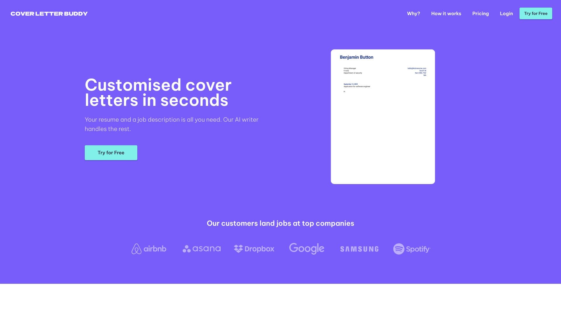 Captura de pantalla de Cover Letter Buddy