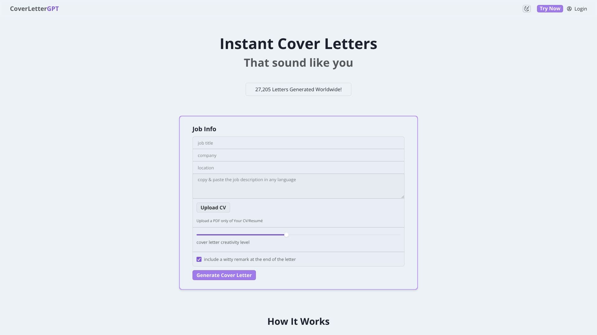 Tangkapan layar CoverLetterGPT