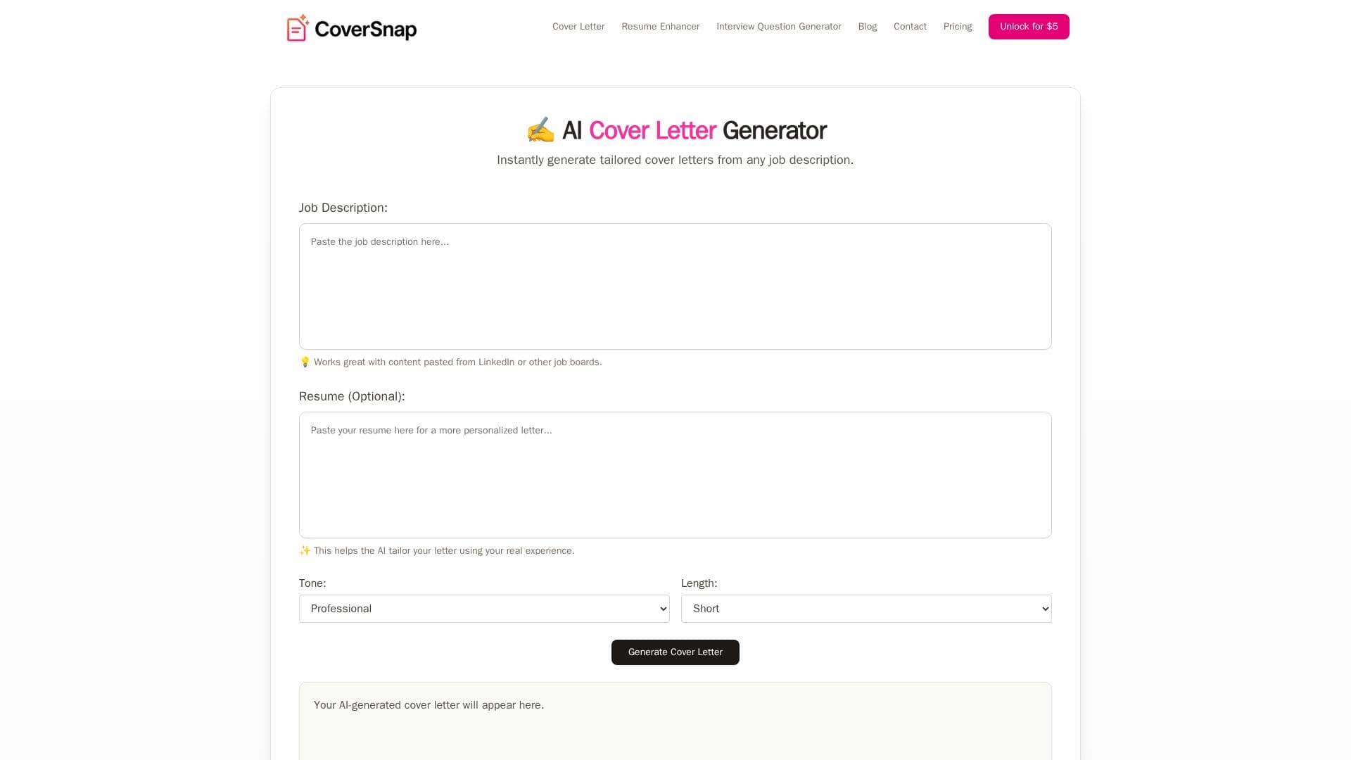 مولد خطاب التقديم CoverSnap AI screenshot