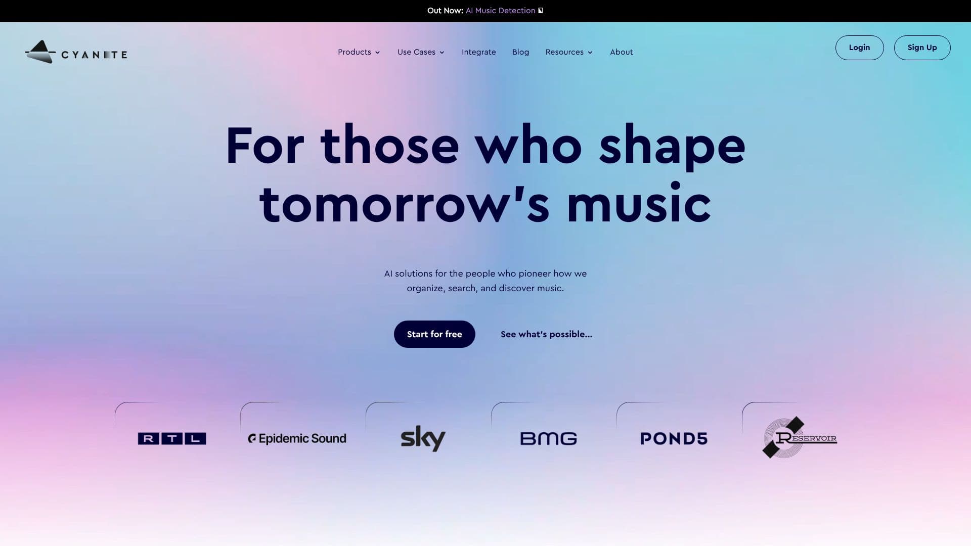 Tangkapan layar Cyanite.ai - Penandaan Musik AI