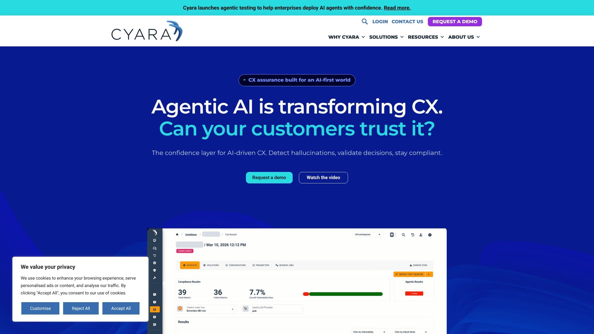 Captura de pantalla de Cyara Agentic AI