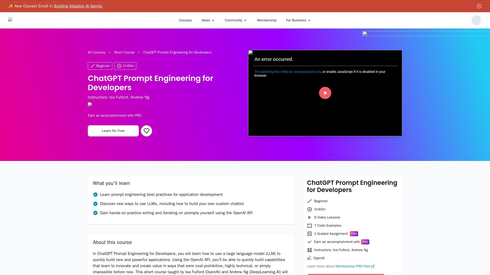 ChatGPT Prompt Engineering for Developers screenshot