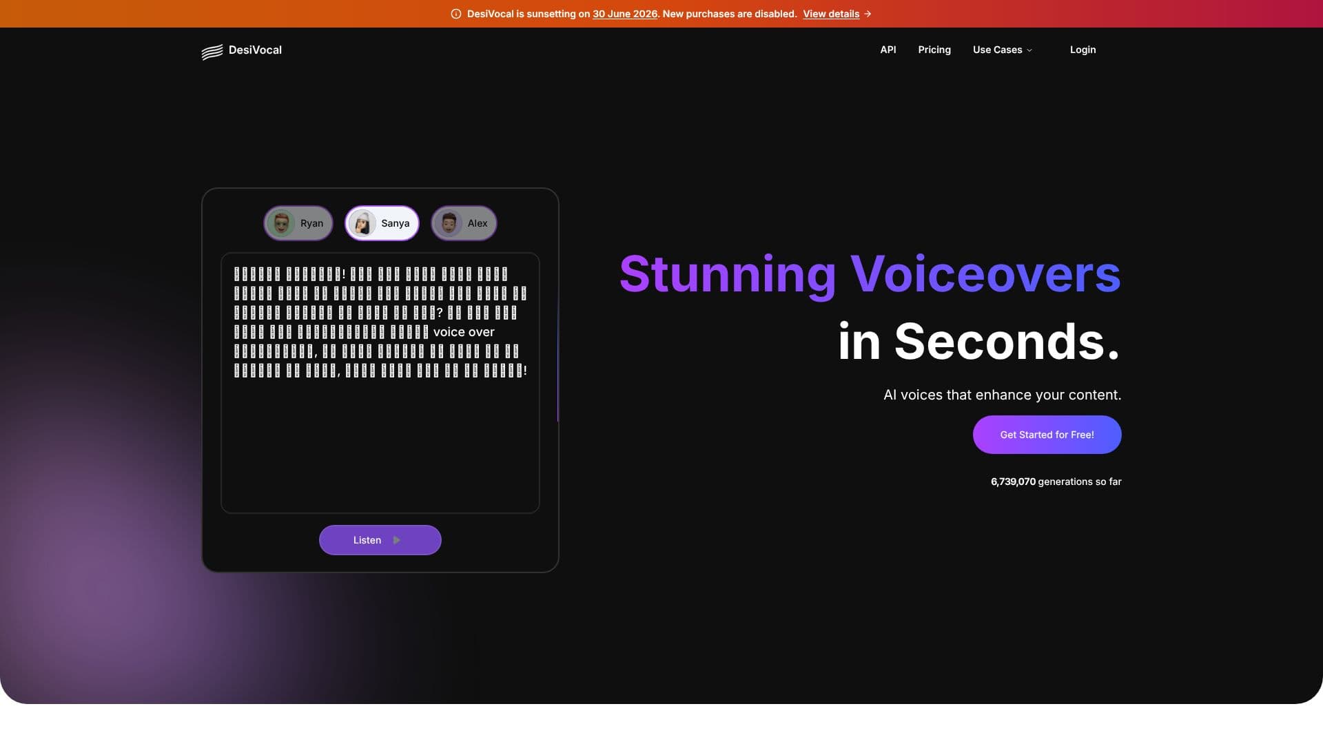 Captura de pantalla de DesiVocal AI Voice Generator