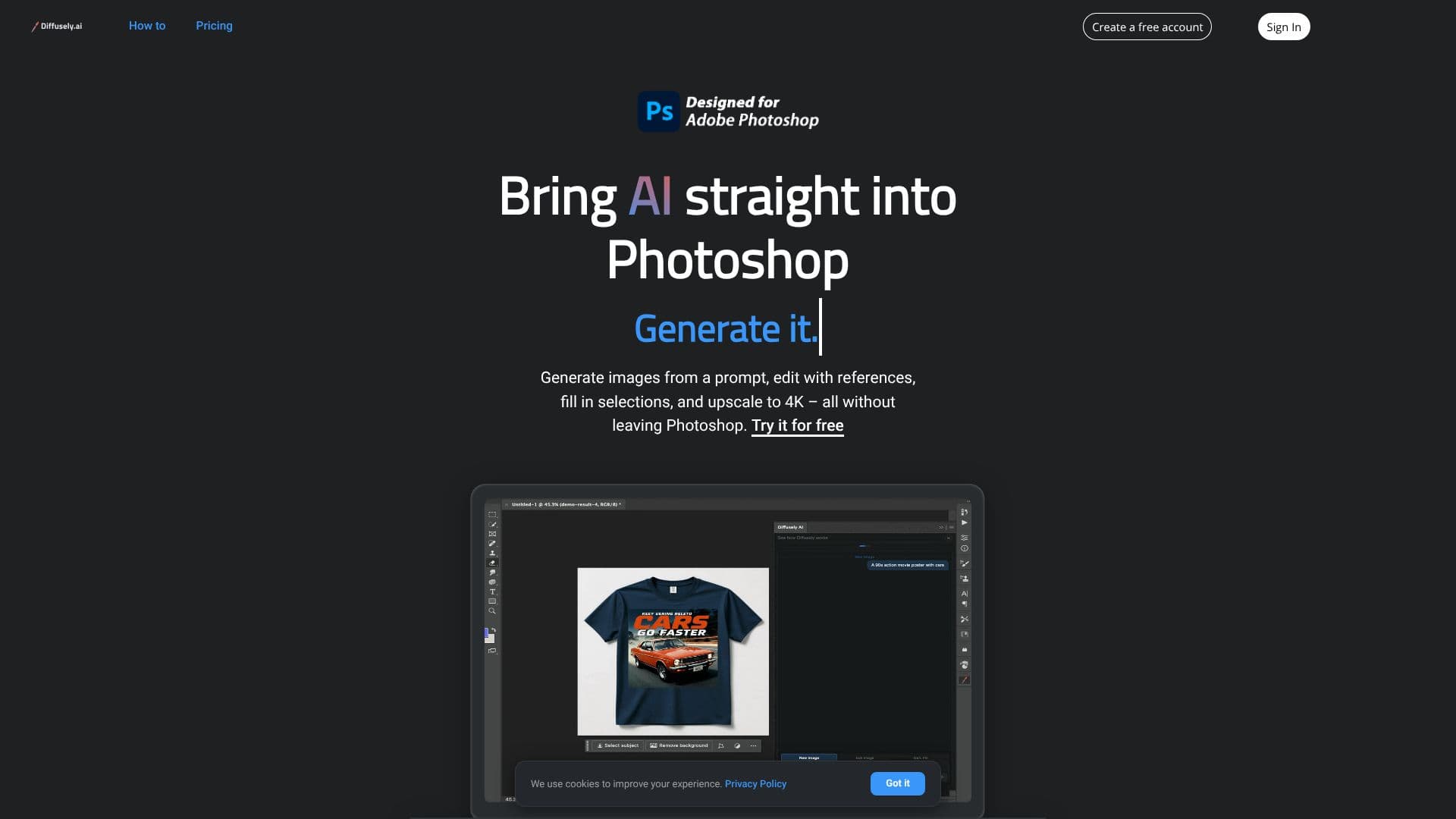 Captura de pantalla de Diffusely AI Photoshop Plugin
