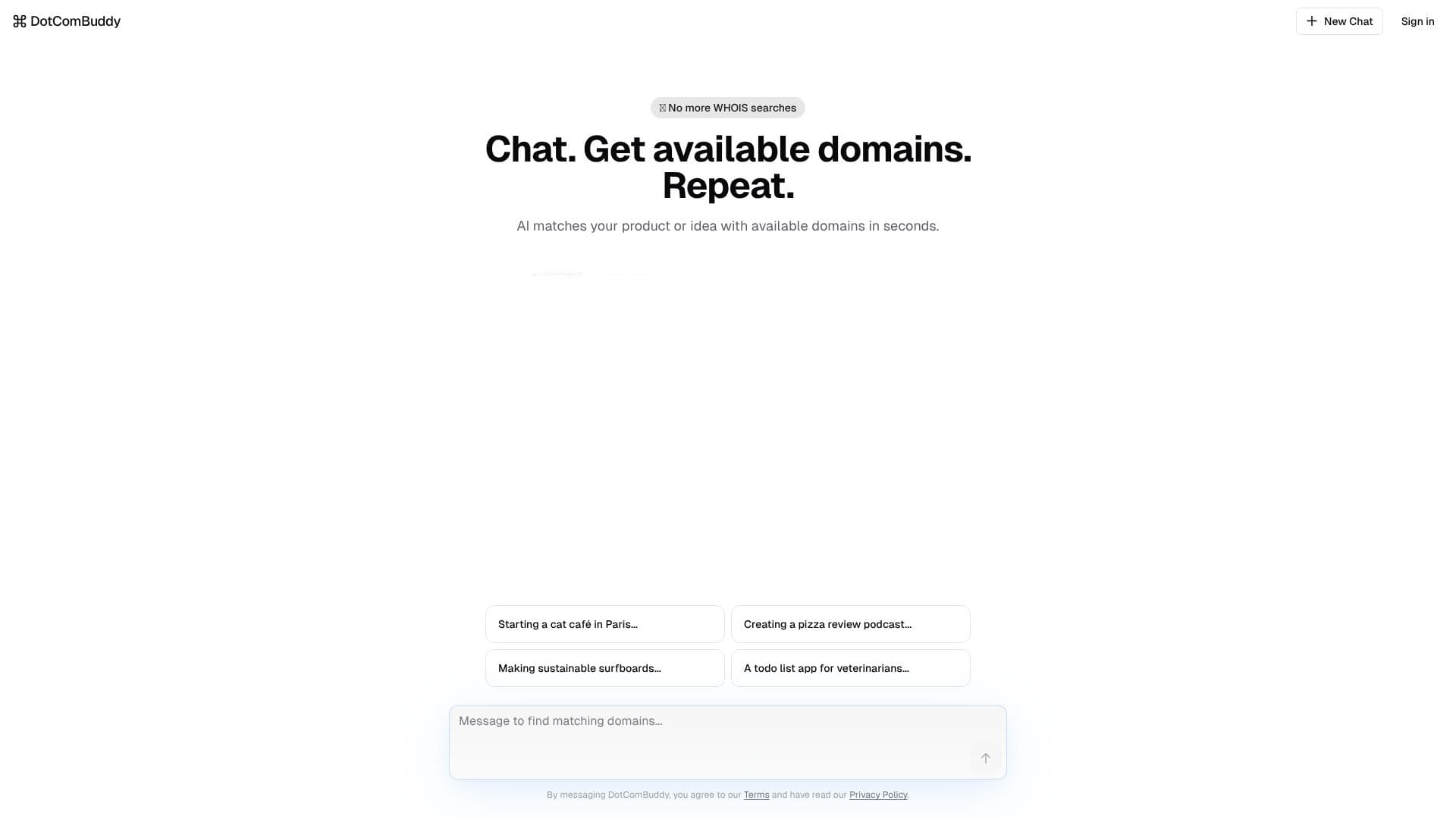 Screenshot von DotComBuddy AI Domain Generator