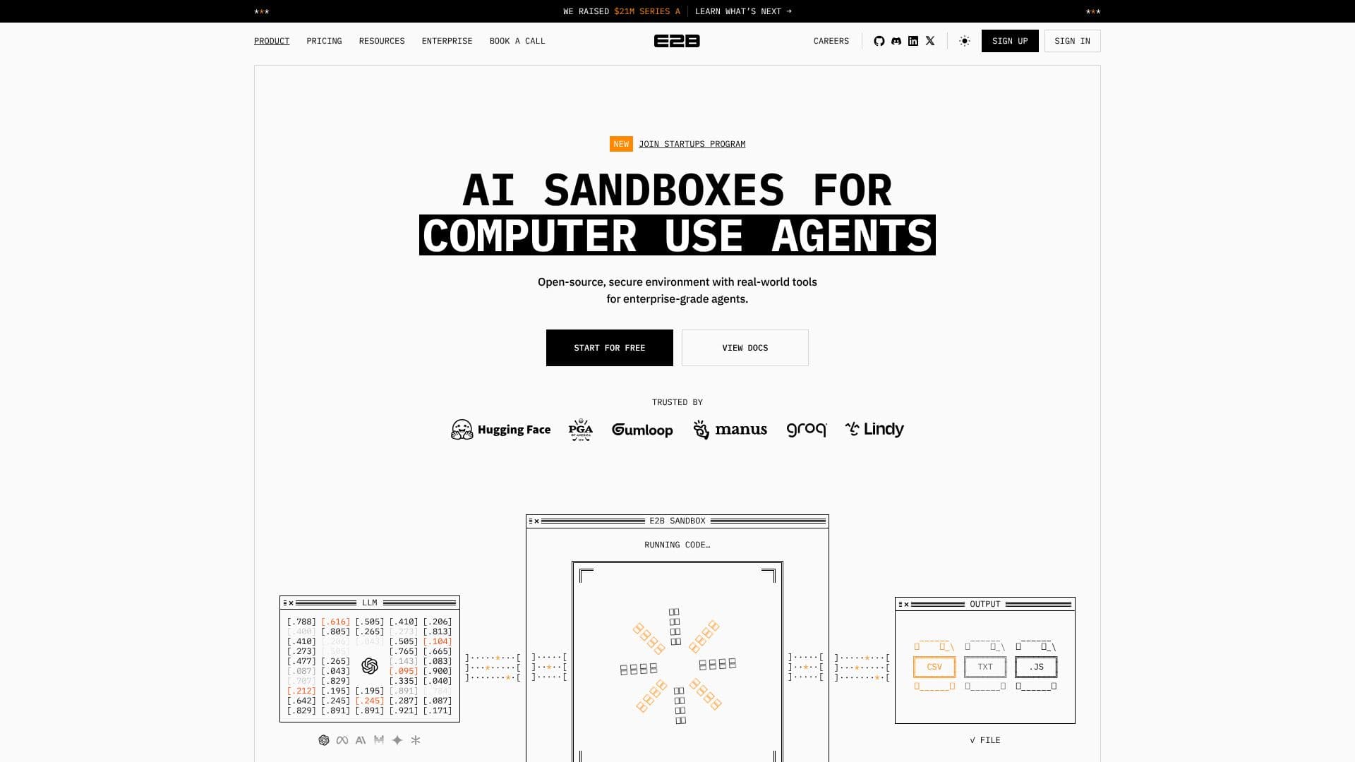 Capture d’écran de E2B Enterprise AI Agent Cloud