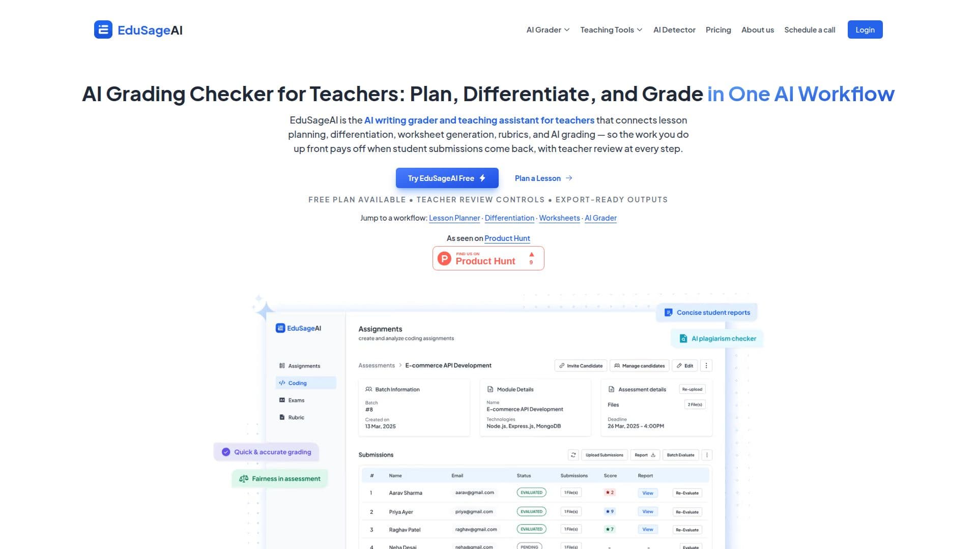 EduSage AI Grading Platform screenshot