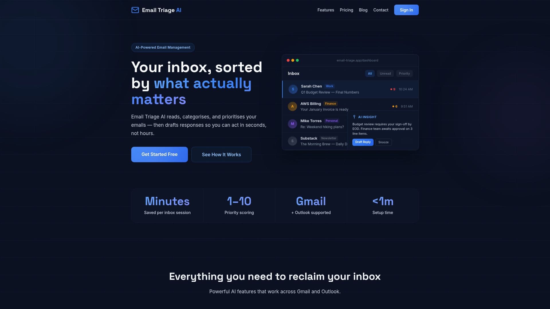 Captura de pantalla de Email Triage AI