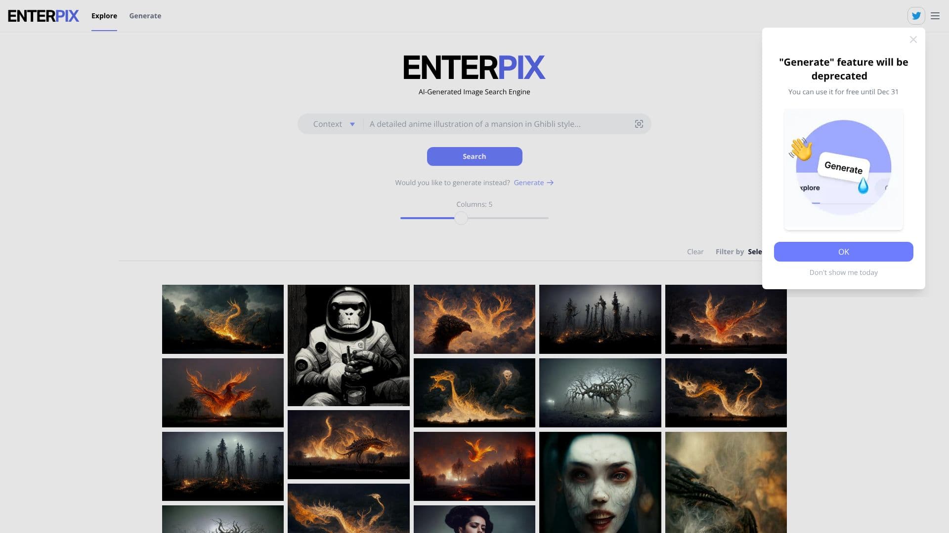 Captura de pantalla de Búsqueda de Arte IA Enterpix