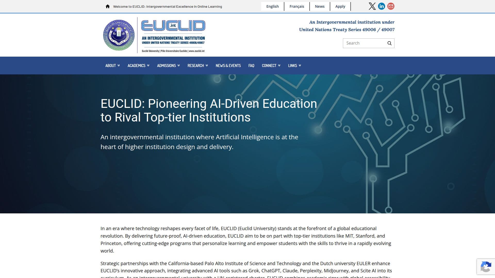 Screenshot von Euclid Universität