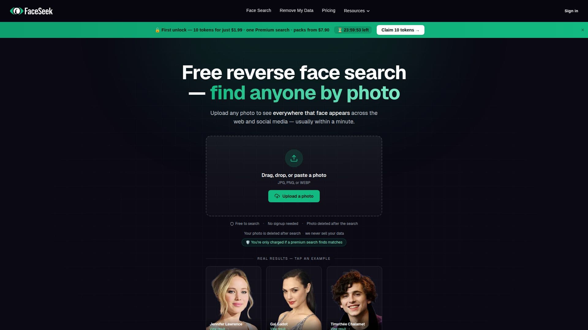 Captura de pantalla de FaceSeek