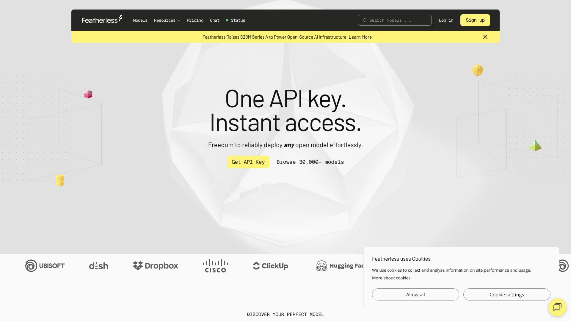 Captura de tela do Featherless - Hospedagem Serverless de LLMs