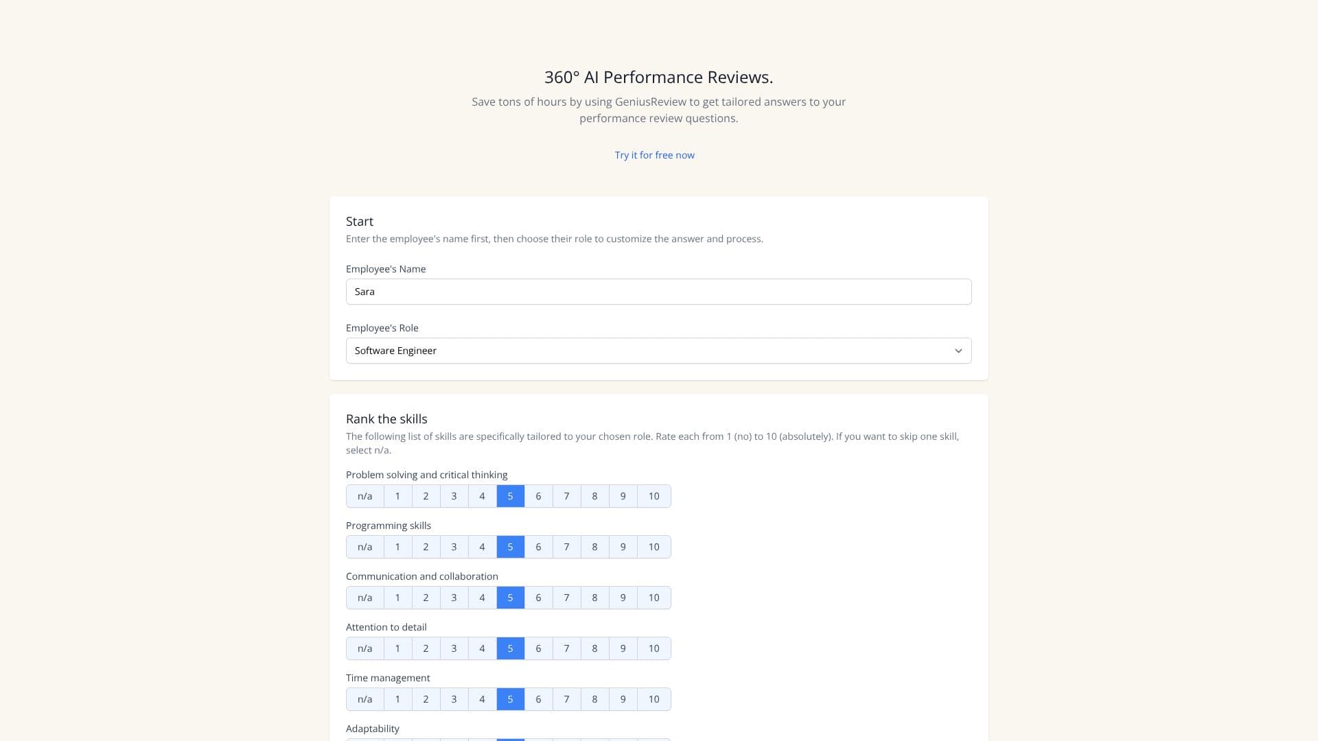 GeniusReview Performance Reviews screenshot