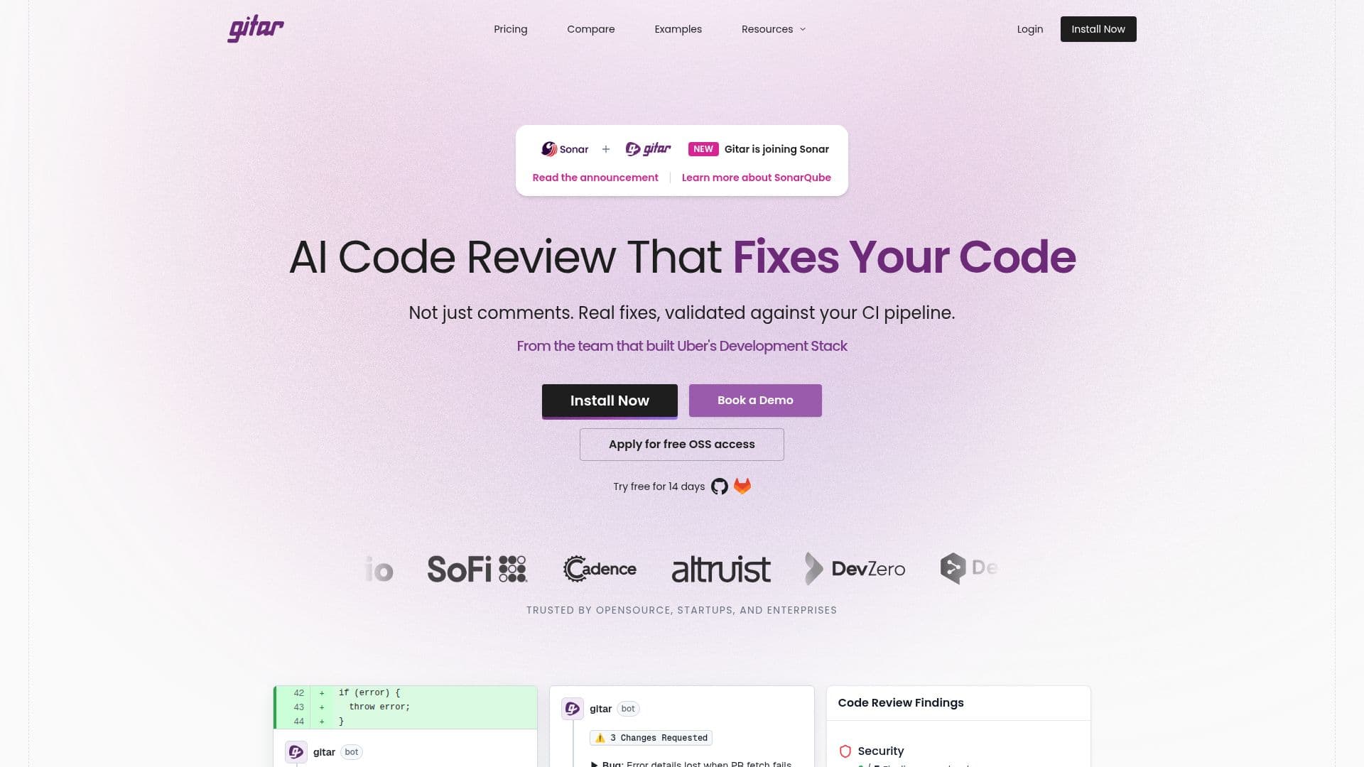 Gitar AI Code Review screenshot